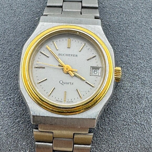Vintage Bucherer Watch Super Thin 6.5MM Case Gold Plated Bezel Stainless Steel - Picture 1 of 10